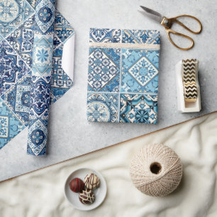 Papier Cadeau Carrelage méditerranéen, Portugais, Azulejo, Majol