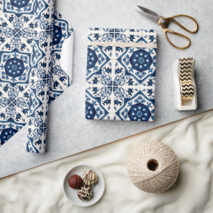 Papier Cadeau Carrelage méditerranéen, Portugais, Azulejo, Majol