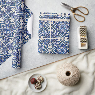 Papier Cadeau Carrelage méditerranéen, Portugais, Azulejo, Majol