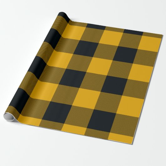 Papier Cadeau Carrés à carreaux jaunes et noirs Buffalo Plaid (Déroulé)