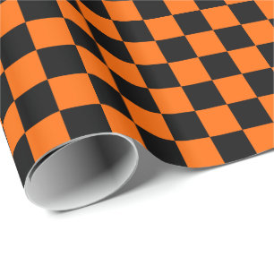Papier Cadeau Carrés à carreaux orange et noir Halloween