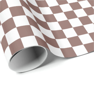 Papier Cadeau Carrés à damier marron cognac et blanc