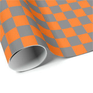 Papier Cadeau Carrés à damier orange et gris