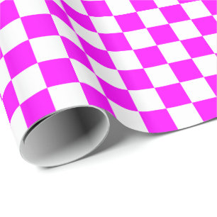 Papier Cadeau Carrés à damier rose magenta et blanc