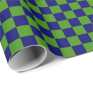 Papier Cadeau Carrés à damier vert et bleu marine foncé