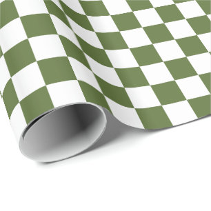 Papier Cadeau Carrés à damier vert olive et blanc
