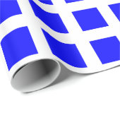Papier Cadeau Carrés - Bleu sur Blanc (Coin rond)