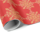 Papier Cadeau Carrés de brocart rouge et or (Coin rond)