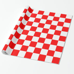 Papier Cadeau Carrés de damier rouge, blanc