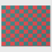 Papier Cadeau carrés de damier turquoise et rouge (Plat)