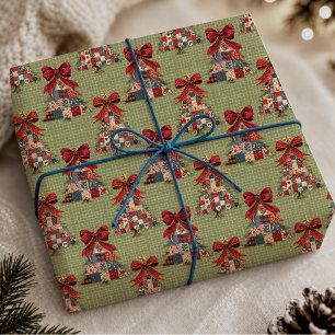 Papier Cadeau Carrés de Noël en patchwork vert Coquette