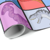 Papier Cadeau Carrés dinosaures (Coin rond)