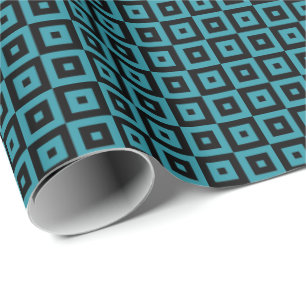 Papier Cadeau Carrés géométriques Art déco sarcelle et noir