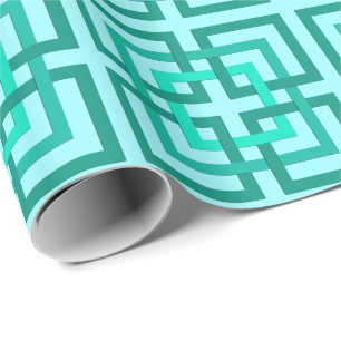 Papier Cadeau Carrés Géométriques Modernes, Aqua et Turquoise