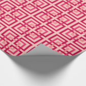 Papier Cadeau Carrés géométriques modernes, corail rose et rouge (Coin)