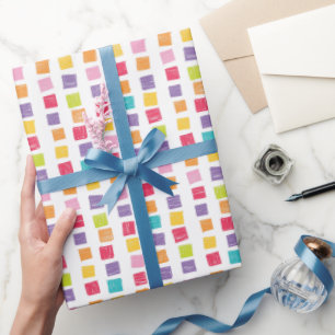 PAPIER CADEAU CARRÉS GRIFFONNÉS COULEURS VIVES