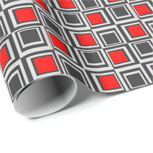 Papier Cadeau Carrés modernes, rouges, gris et noirs