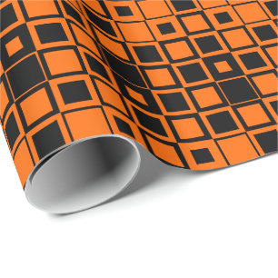 Papier Cadeau Carrés orange Halloween noir à l'intérieur