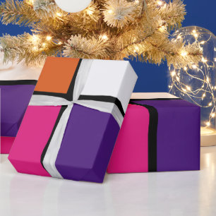 Papier Cadeau Carrés orange, violet et rose chaud