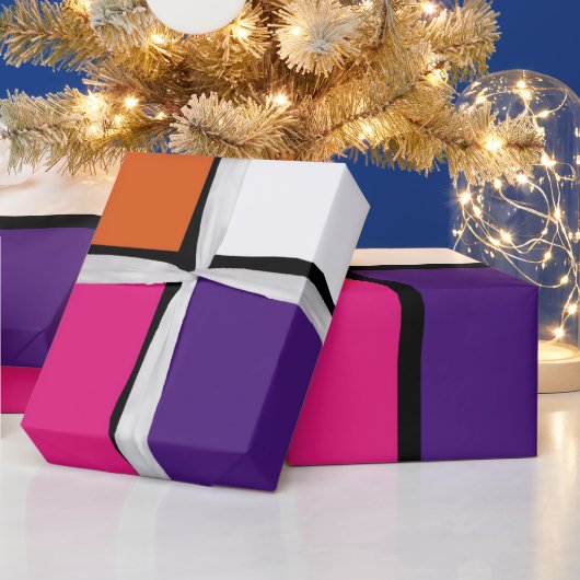 Papier Cadeau Carrés orange, violet et rose chaud (Vacances)