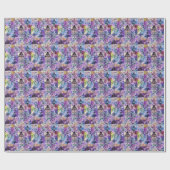 Papier Cadeau Carrés patchwork violets motif arbre de Noël (Plat)