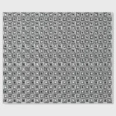 Papier Cadeau Carrés rétro - Blanc sur Noir (Plat)