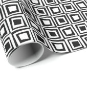 Papier Cadeau Carrés rétro - Blanc sur Noir (Coin rond)