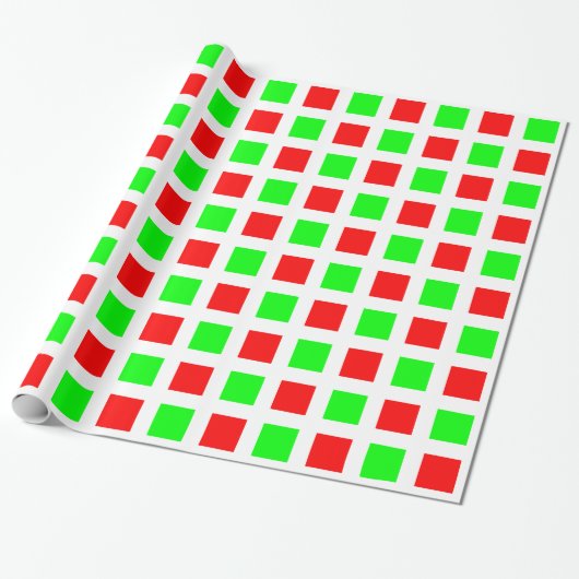 Papier Cadeau Carrés - Rouge et vert sur blanc (Déroulé)