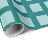 Papier Cadeau Carrés - Vert clair sur Turquoise (Coin rond)