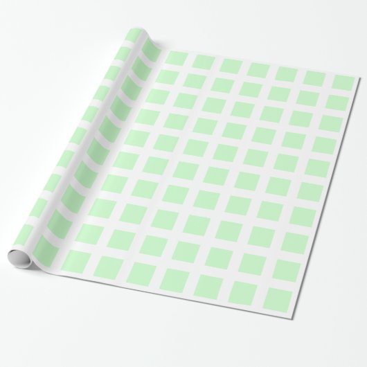 Papier Cadeau Carrés - Vert fantôme sur blanc (Déroulé)