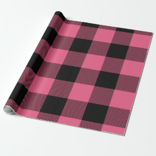 Papier Cadeau Carrés Vichy Rose et Noir Buffalo Plaid