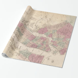 Papier Cadeau Carte 1868 de New York et de Brooklyn