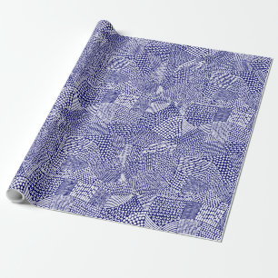 Papier Cadeau Carte Abstraite - Blanc sur Bleu Profond Marine