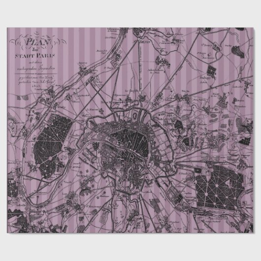 Papier Cadeau Carte ancienne rayée mauve (Plat)
