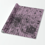 Papier Cadeau Carte ancienne rayée mauve<br><div class="desc">Papier d'emballage à motif de rayures violettes avec une carte vintage de Paris.</div>