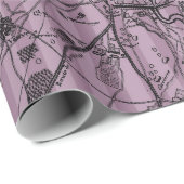 Papier Cadeau Carte ancienne rayée mauve (Coin rond)