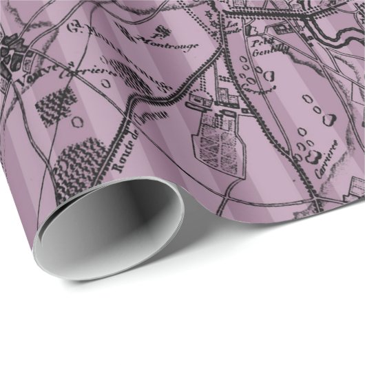 Papier Cadeau Carte ancienne rayée mauve (Coin rond)