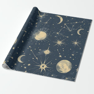 Papier Cadeau Carte antique de la lune et des étoiles en ivoire