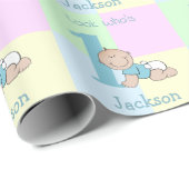 Papier Cadeau Carte d'anniversaire de naissance du bébé en caric (Coin rond)