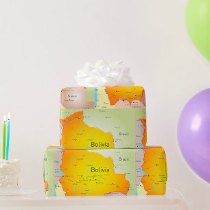 Papier Cadeau Carte de Bolivie avec villes et frontières