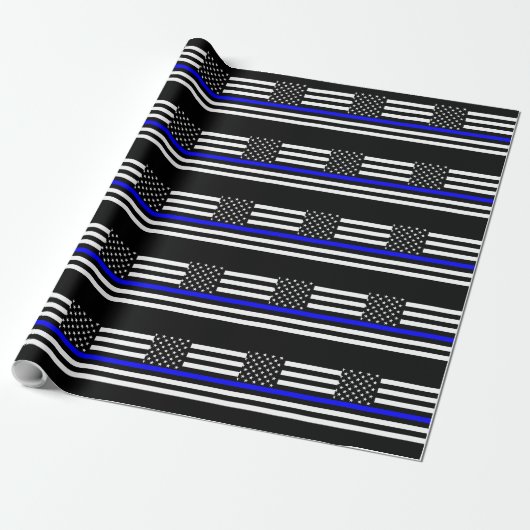 Papier Cadeau Carte de la ligne bleue mince sur un drapeau améri (Déroulé)