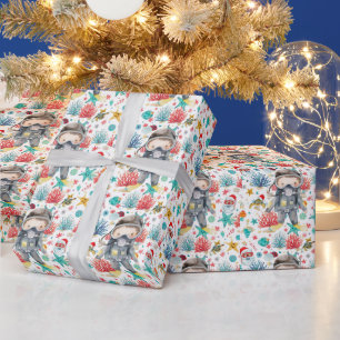 Papier Cadeau Carte de Noël de plongeur en apnée sous l'eau