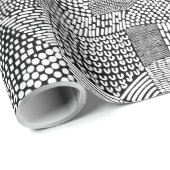 Papier Cadeau Carte de patchwork Abstrait - Blanc sur Noir (Coin rond)