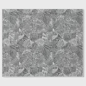 Papier Cadeau Carte de patchwork Abstrait - Blanc sur Noir (Plat)