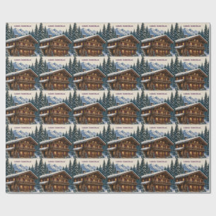 Papier Cadeau Carte de vœux de Noël Chalet alpin hivernal enneig