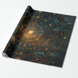 Papier Cadeau Carte des étoiles célestes d'or (3)