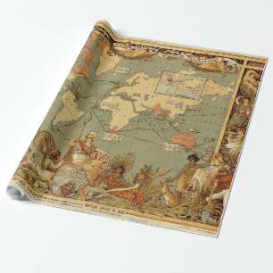 Papier Cadeau Carte du monde Antique 1886 Illustré