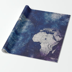 Papier Cadeau Carte du monde céleste antique violet cosmique