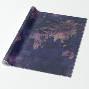 Papier Cadeau Carte du monde céleste violet de l'Académie sombre