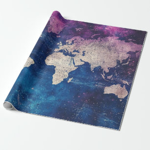 Papier Cadeau Carte du monde céleste violette de la Renaissance